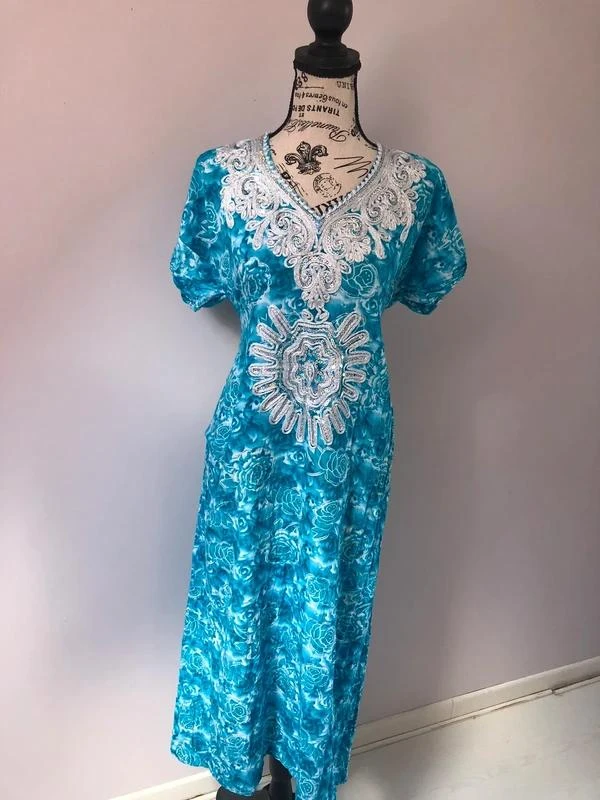 Turquoise embroidered djellaba / caftan-style maxi dress – One Size – photo 12